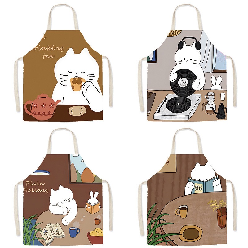 Home Cooking For Cats - Grembiule con stampa di gatti bianchi,