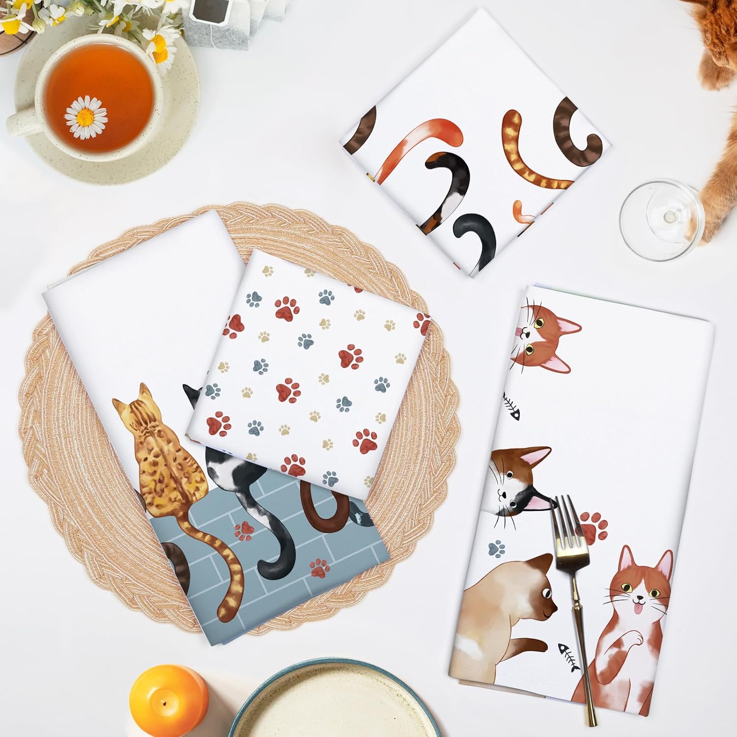 Set di 4 strofinacci da cucina - Home Cooking For Cats recensione e prezzo
